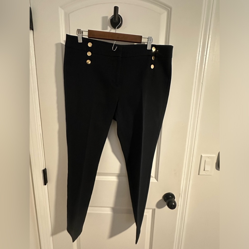 LOFT Marissa Black Nautical skinny Ankle Pants with Gold Buttons Sz 12